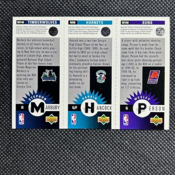 1996-97 UD Collectors Choice Stephon Marbury Person Hancock Mini RC Rookie #M140 - Picture 2 of 2